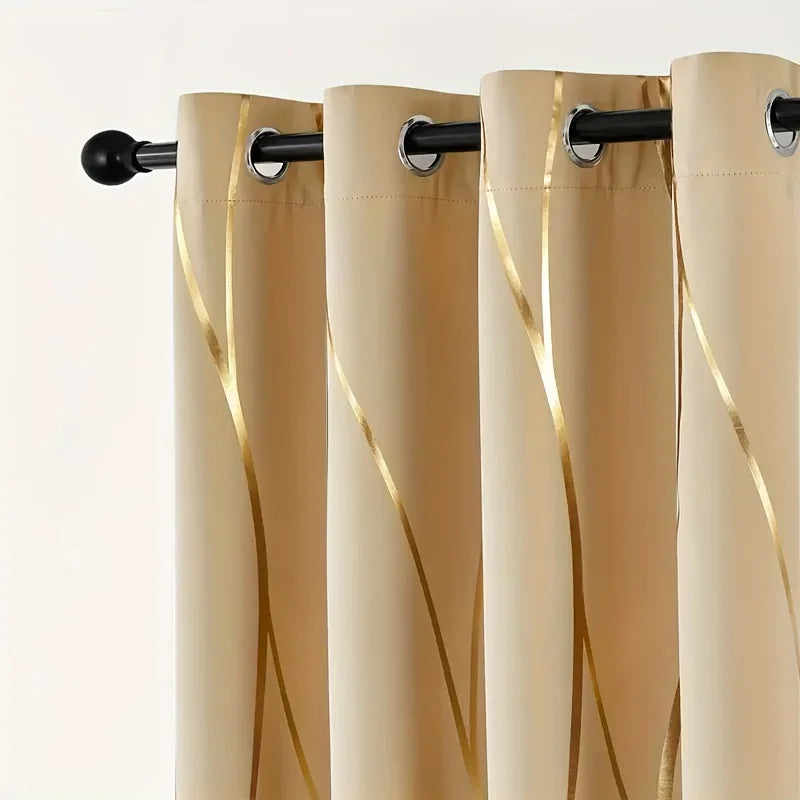 Golden Wave and Circle Blackout Curtains 2 Pack with Grommet