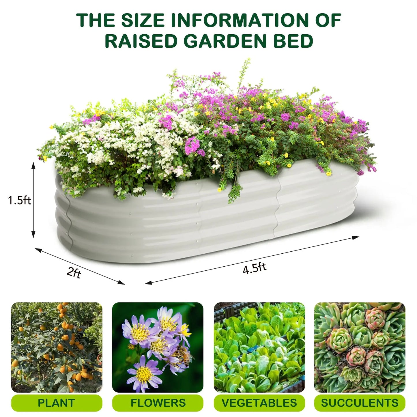 HiMISS 2Pack Oval Galvanized Steel Raised Garden Bed Set