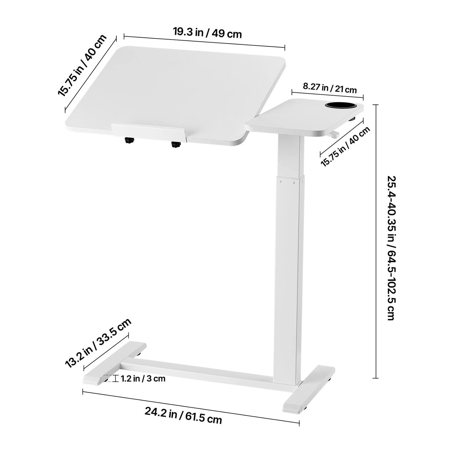 SucceBuy Overbed Table Mobile Bedside Desk With Height Adjustable Laptop