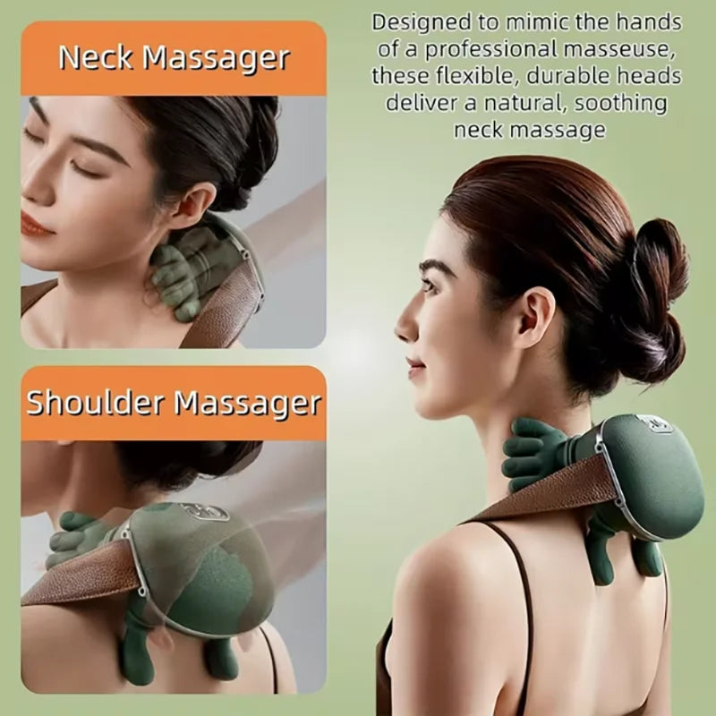 Wireless Bionic Heated Neck And Shoulder Massager With Finger Massager