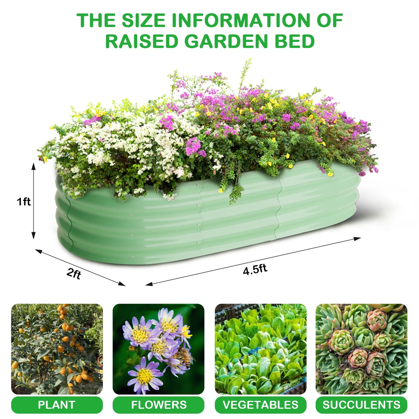 HiMISS 2Pack Oval Galvanized Steel Raised Garden Bed Set