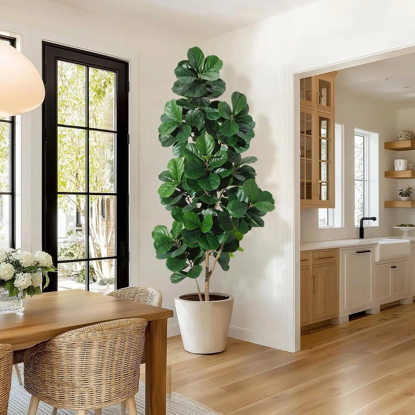 HiMISS Fiddle Leaf Fig Tree Artificial In White Planter Pot For Home Decor