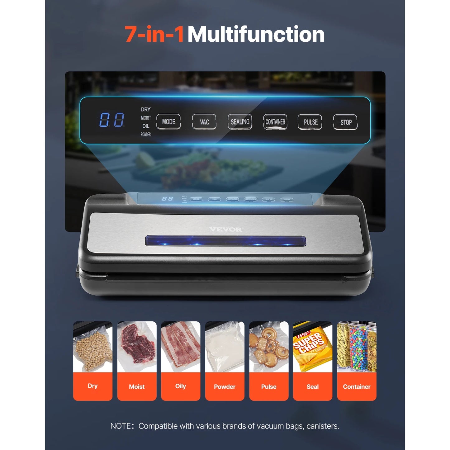 VEVOR 80Kpa 120W Electric Vacuum Sealer 7 In 1 Dry Wet Built In Cutter