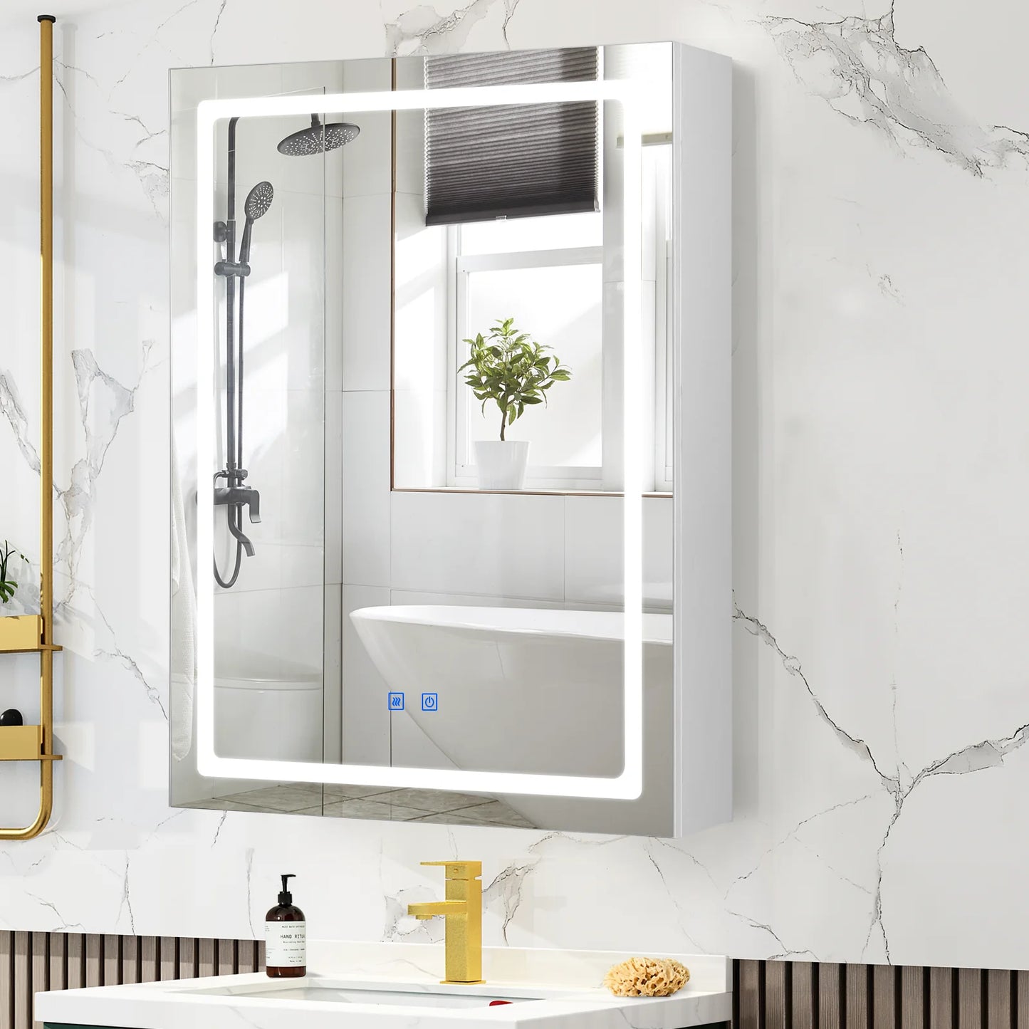 VOWNER LED Bathroom Medicine Cabinet With Mirror Defogger Dimmer