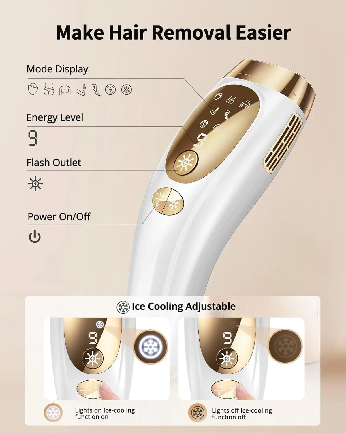 LYSMOSKI Laser Hair Removal Epilator Ice Cooling
