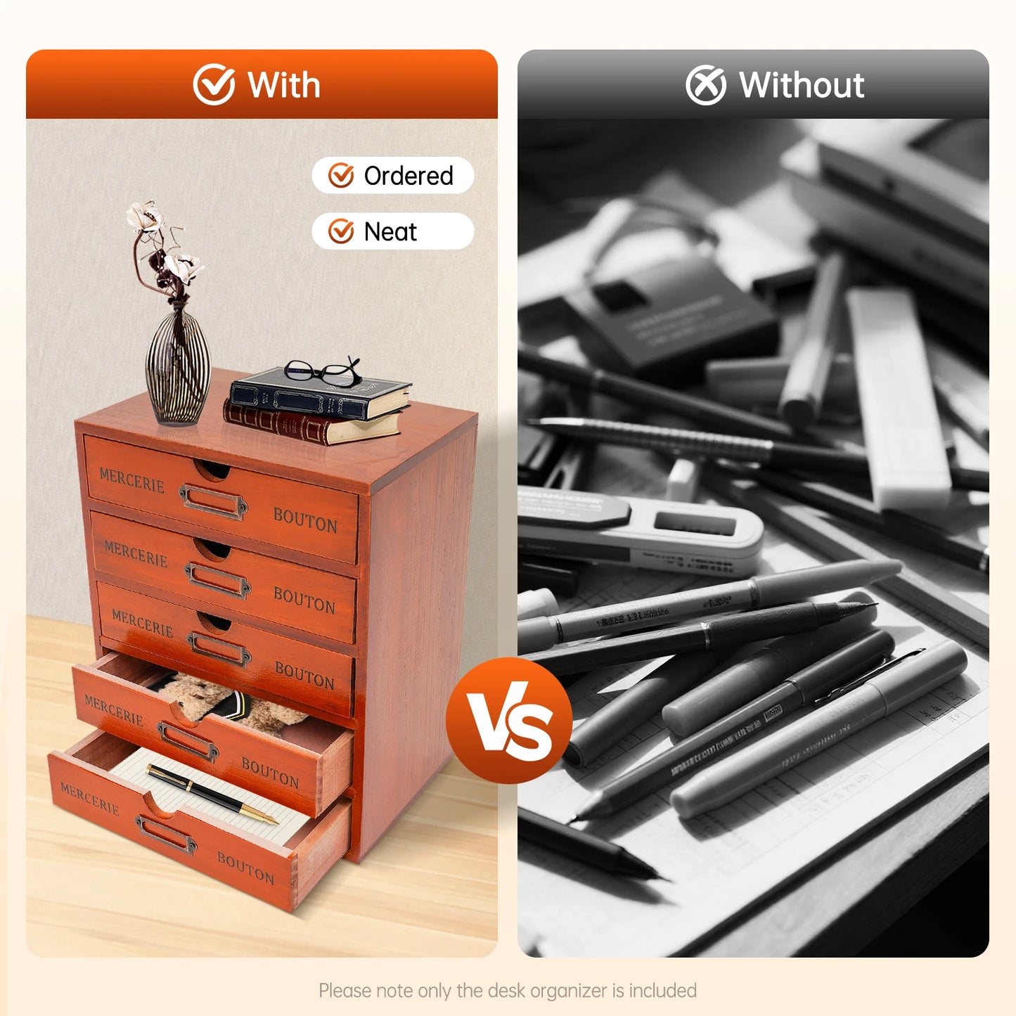 Wooden 5 Drawer Desk Organizer For Office And Study