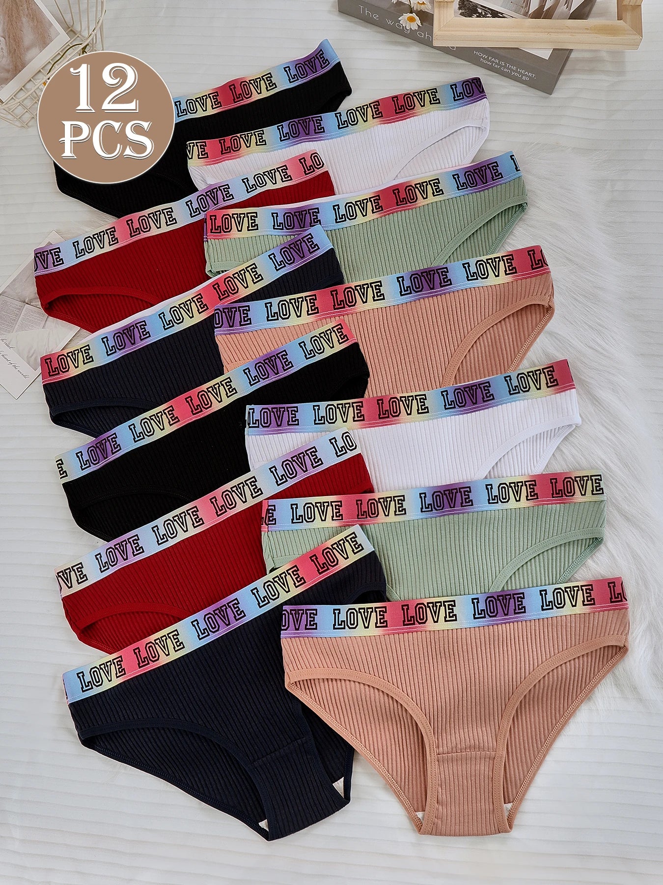 Cotton Ribbed Low Rise Briefs For Women 12 Piece Set