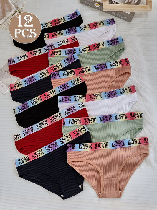 Cotton Ribbed Low Rise Briefs For Women 12 Piece Set