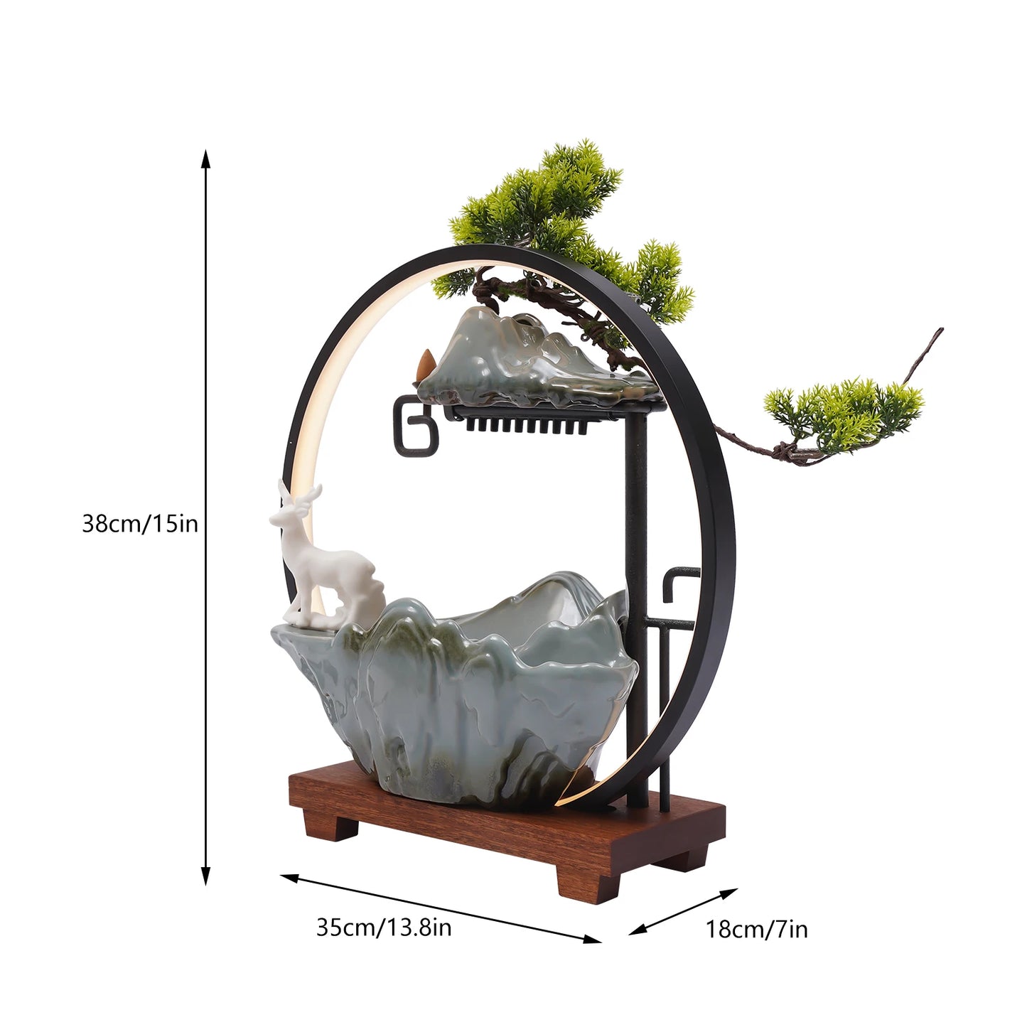 Bymaocar Tabletop Water Fountain Bonsai LED Mist Indoor Zen Decor