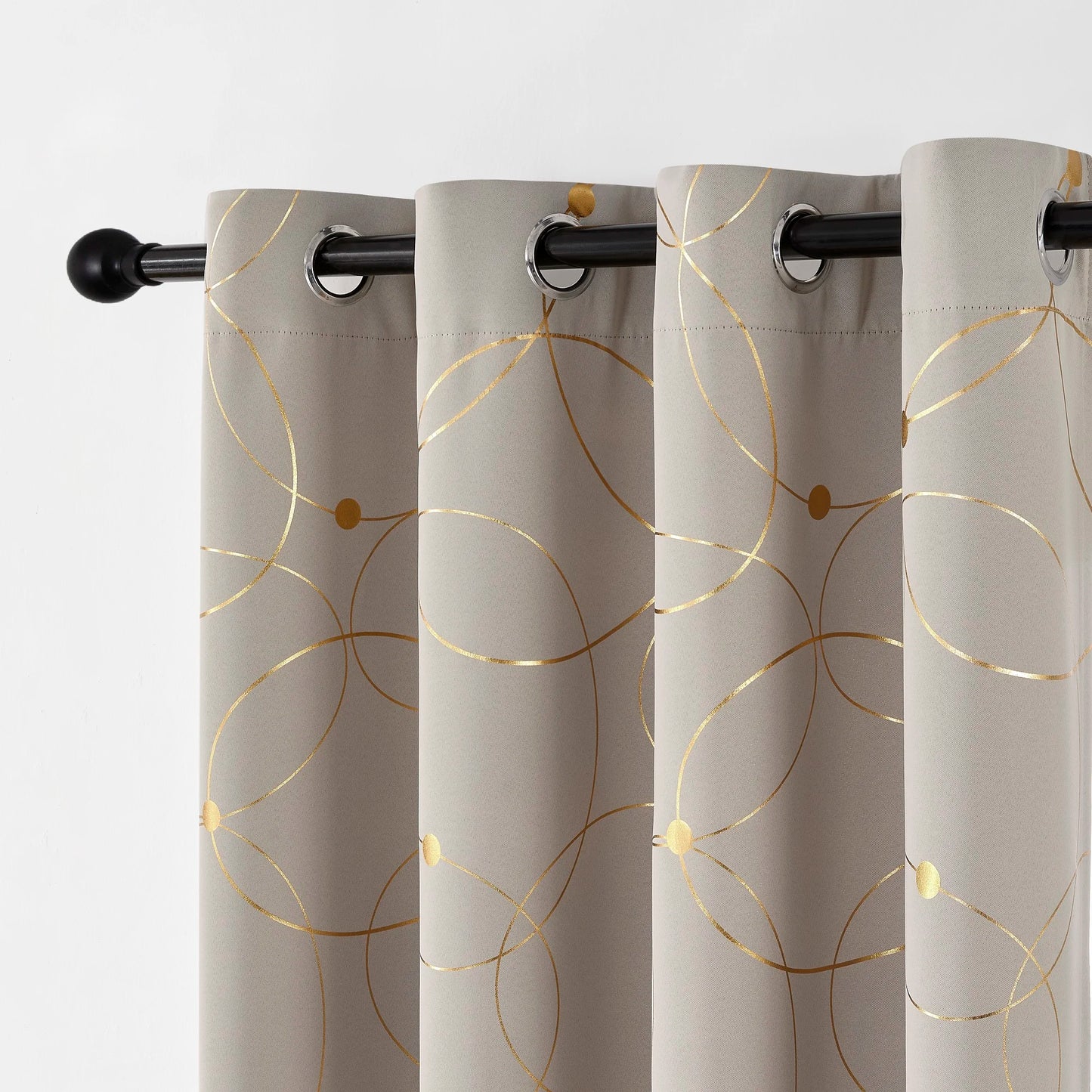 Golden Wave and Circle Blackout Curtains 2 Pack with Grommet