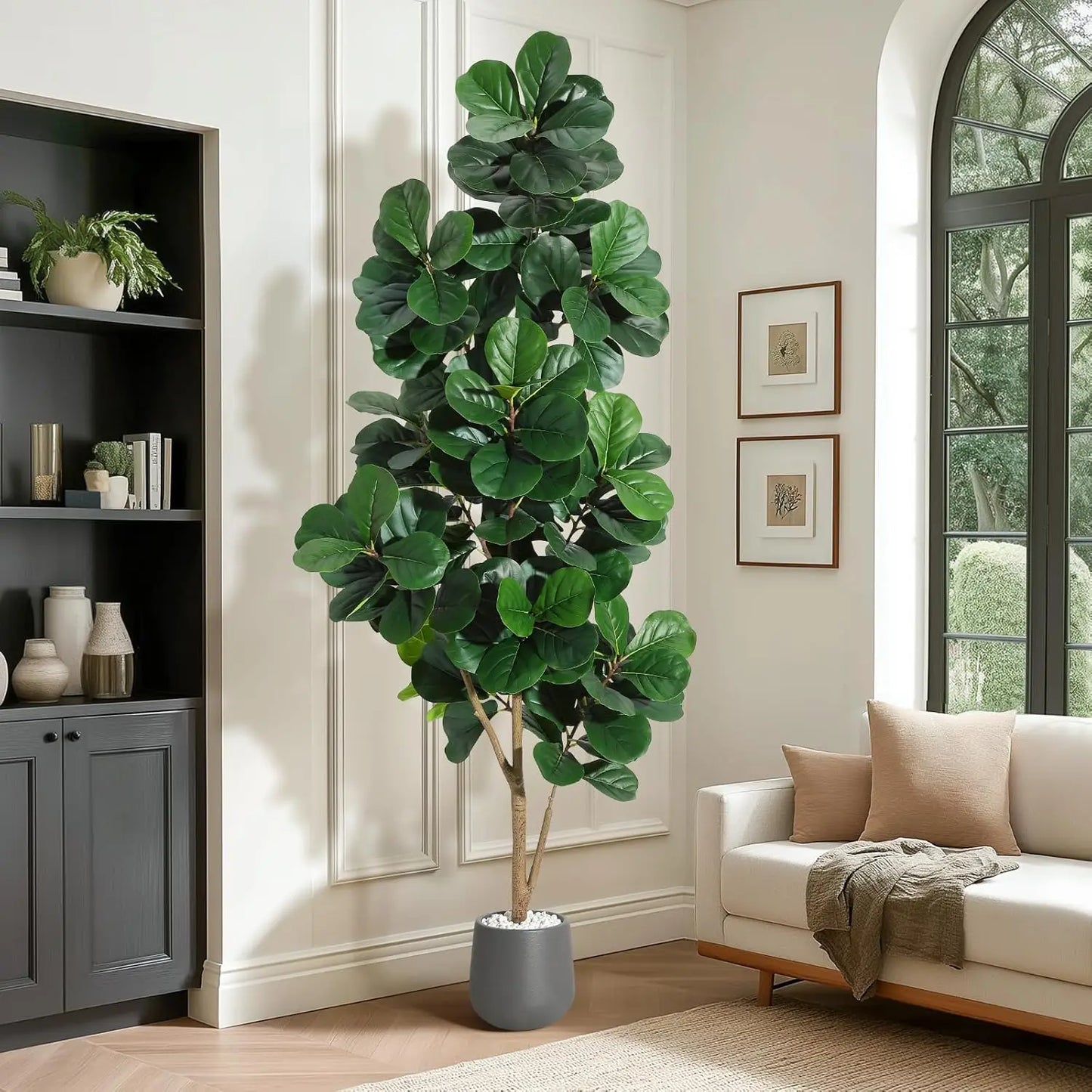 HiMISS Fiddle Leaf Fig Tree Artificial In White Planter Pot For Home Decor