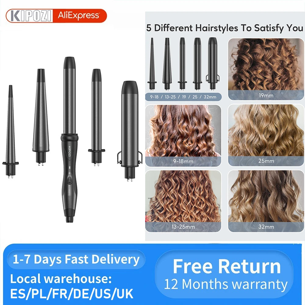 KIPOZI 5-In-1 Curling Iron Hot Air Brush Ceramic Barrels