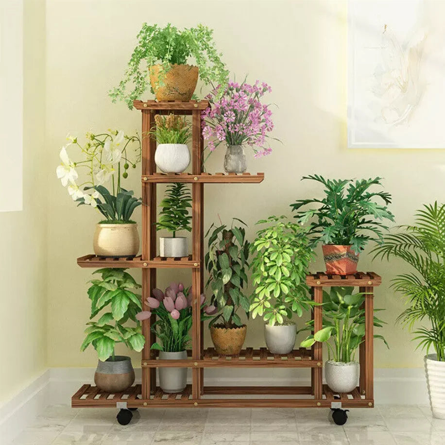 Wisfor Multi Layer Wood Plant Stand Rack With Wheels