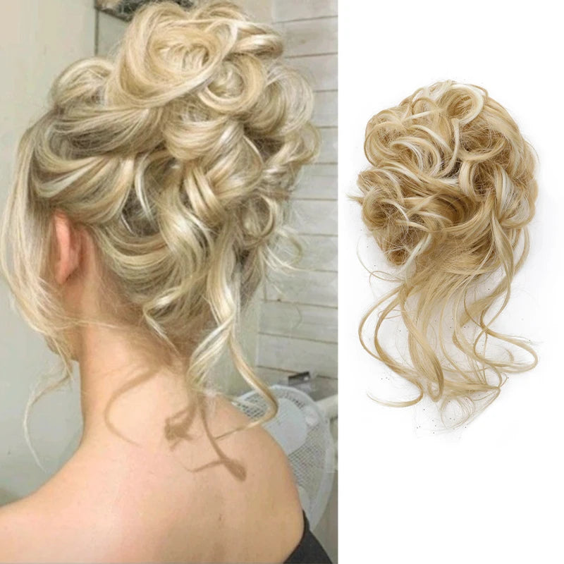 Synthetic Elegant Messy Curly Elastic Rubber Band Hair Bun