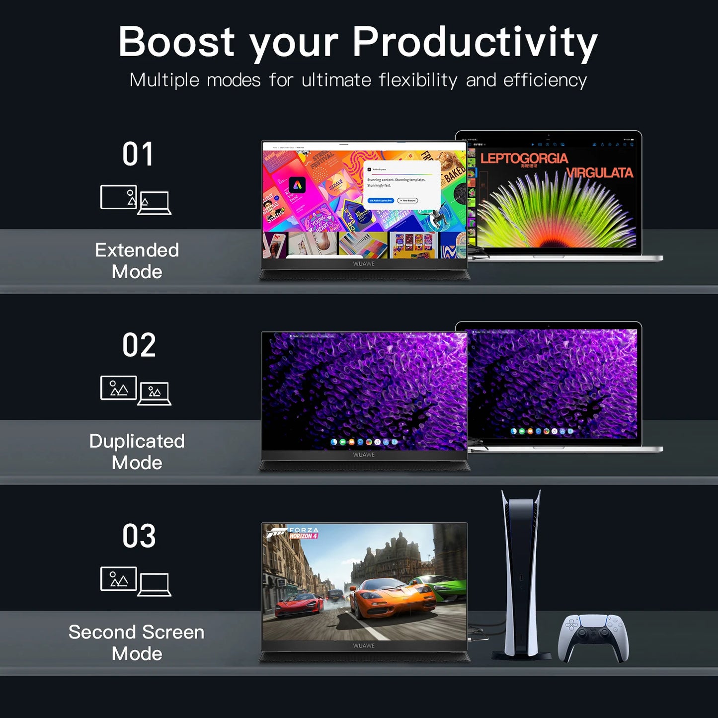 WUAWE 1080P Portable Laptop Monitor USB C HDMI HDR