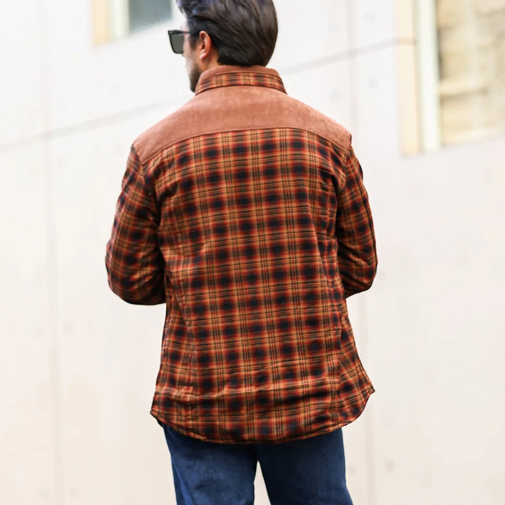 Men's Winter Windproof Bomber Jacket Plaid Sherpa Lined