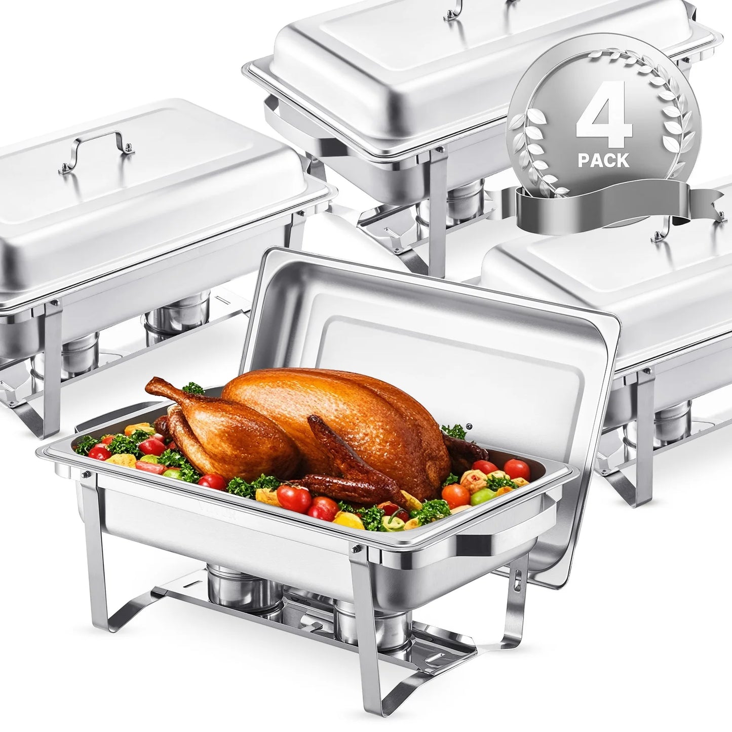 SucceBuy Stainless Steel Chafing Dish Buffet Set With Pans 4 Pack