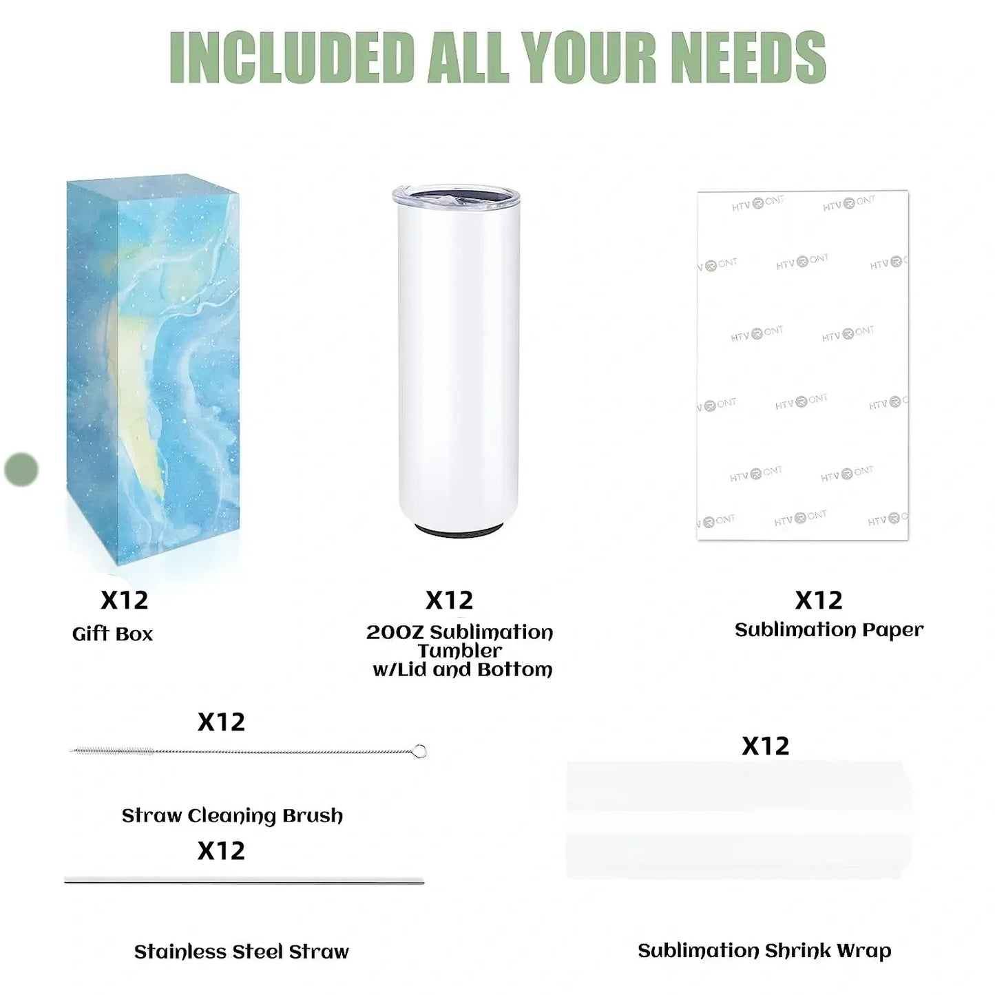 8 Pack Sublimation Tumbler Blanks Skinny Straight Stainless Steel