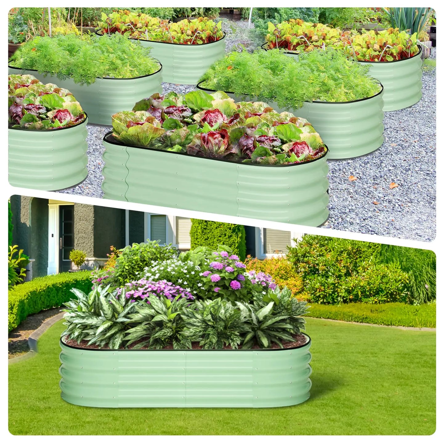 HiMISS 2Pack Oval Galvanized Steel Raised Garden Bed Set