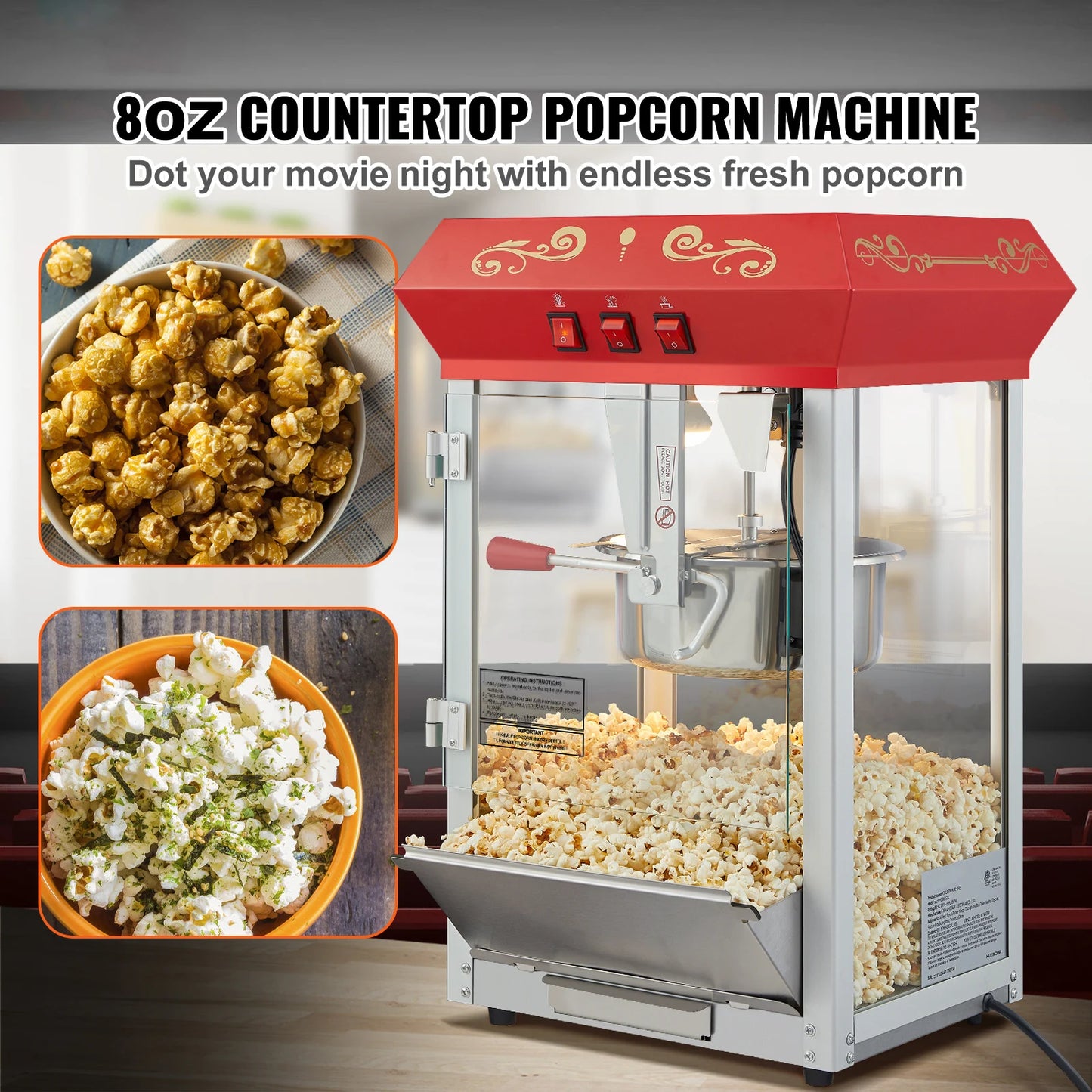 SucceBuy Commercial Popcorn Maker Automatic Popper Machine With Scoop