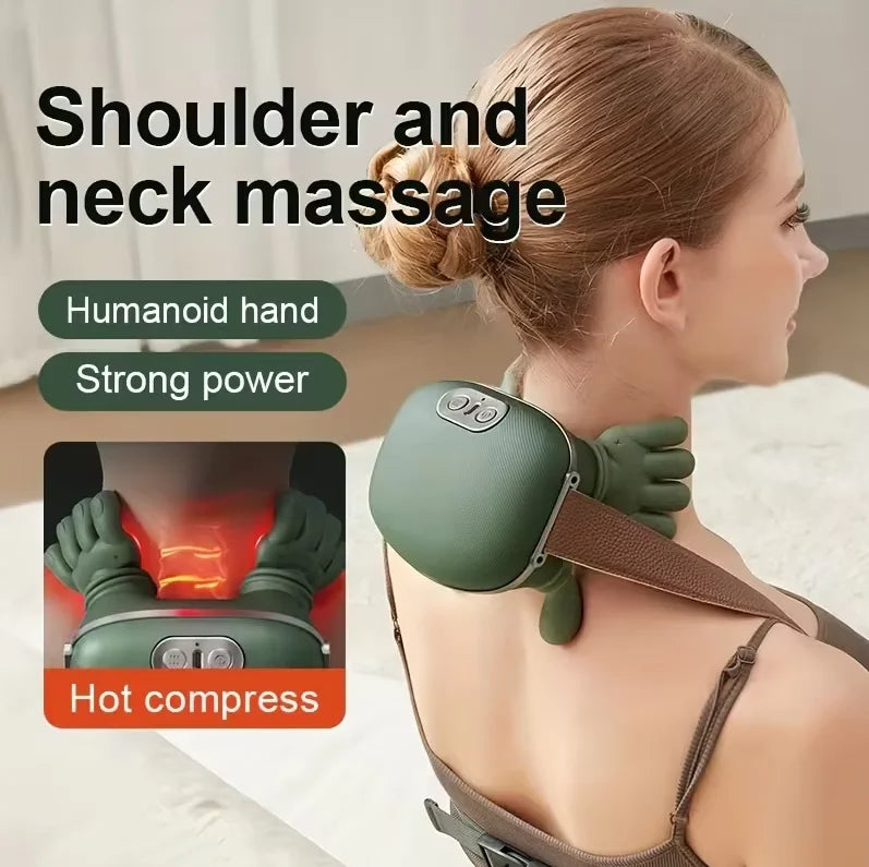 Wireless Bionic Heated Neck And Shoulder Massager With Finger Massager