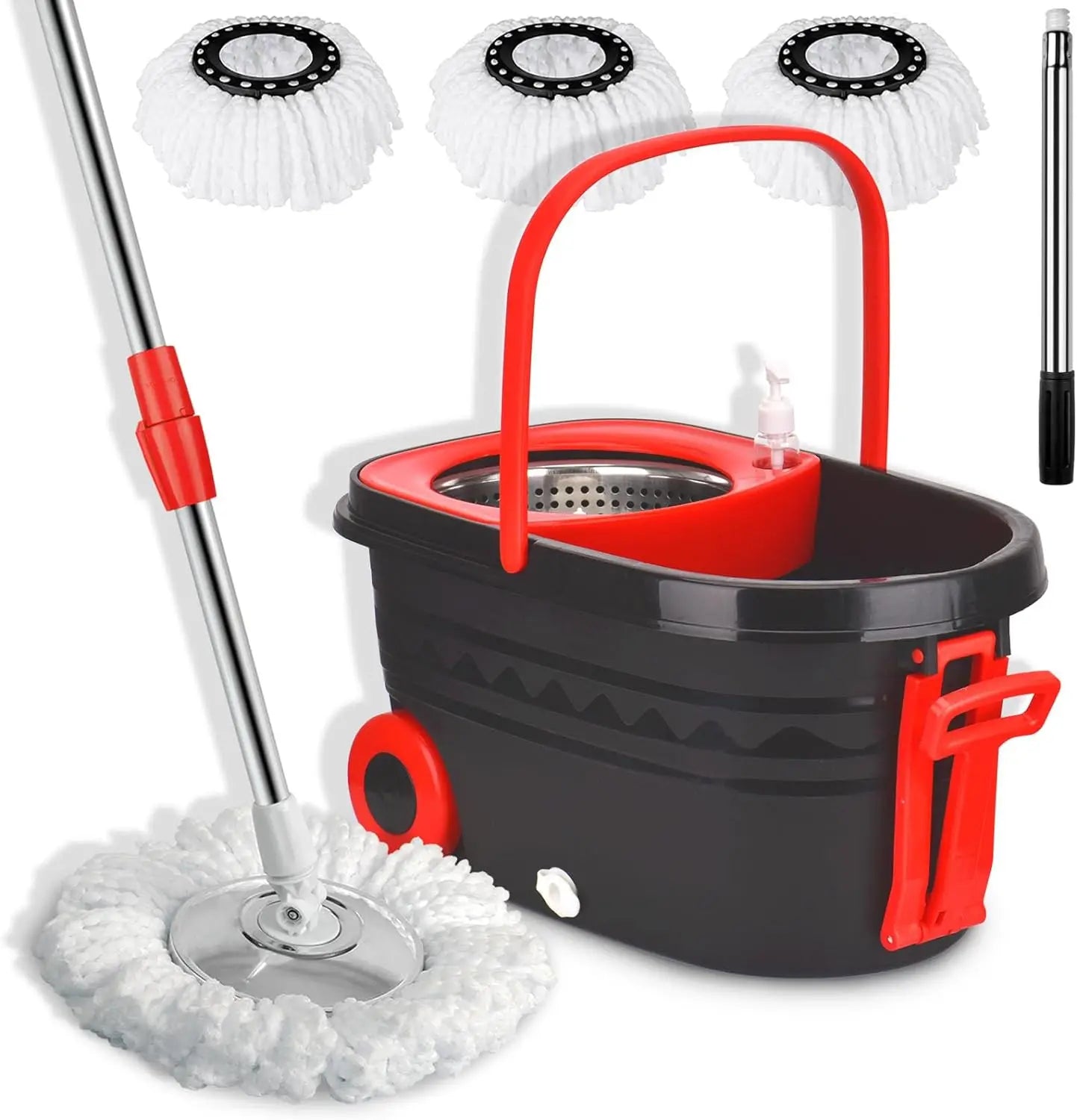 360 Spin Mop Bucket Wrings System With Wheels Extendable Handle Microfiber