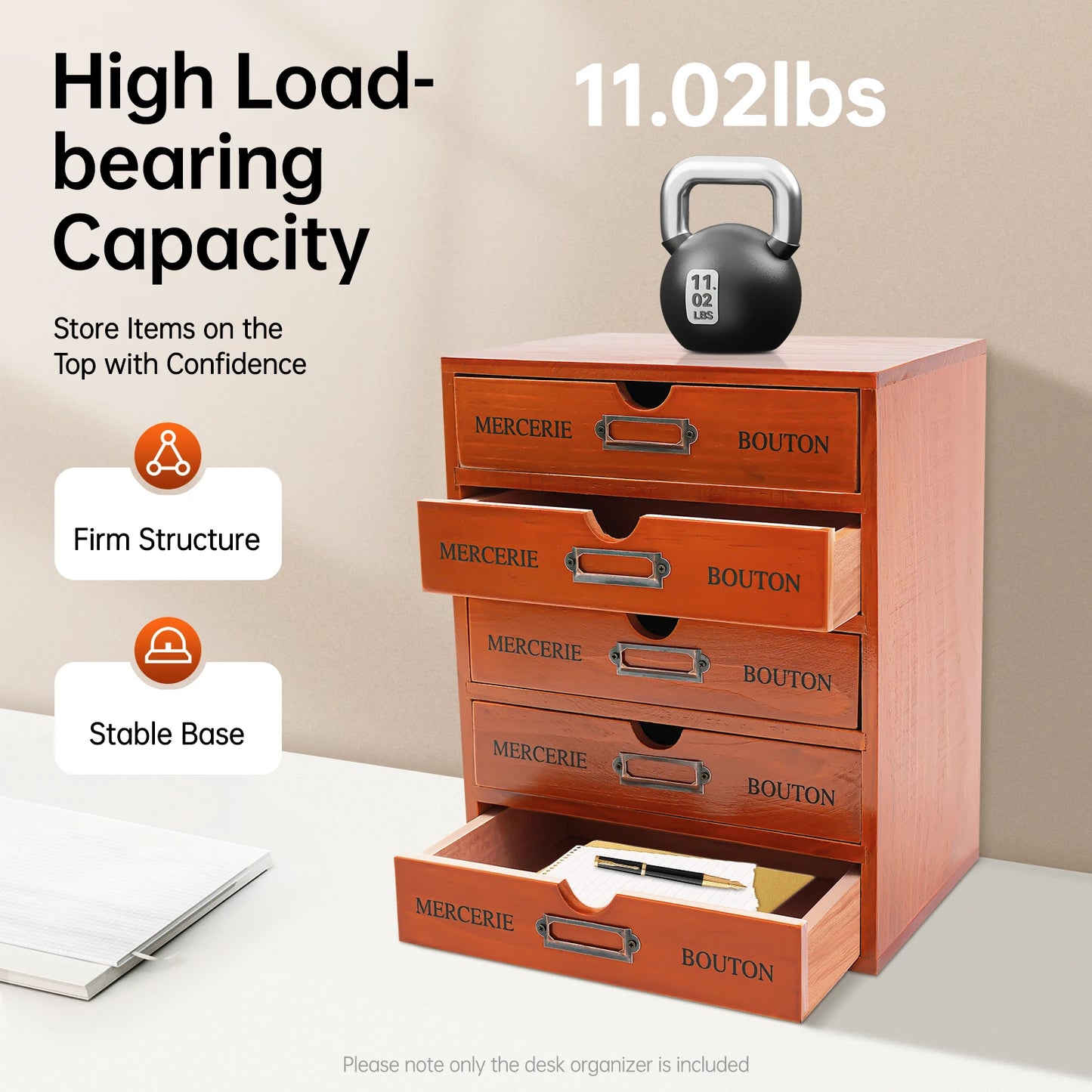 Wooden 5 Drawer Desk Organizer For Office And Study