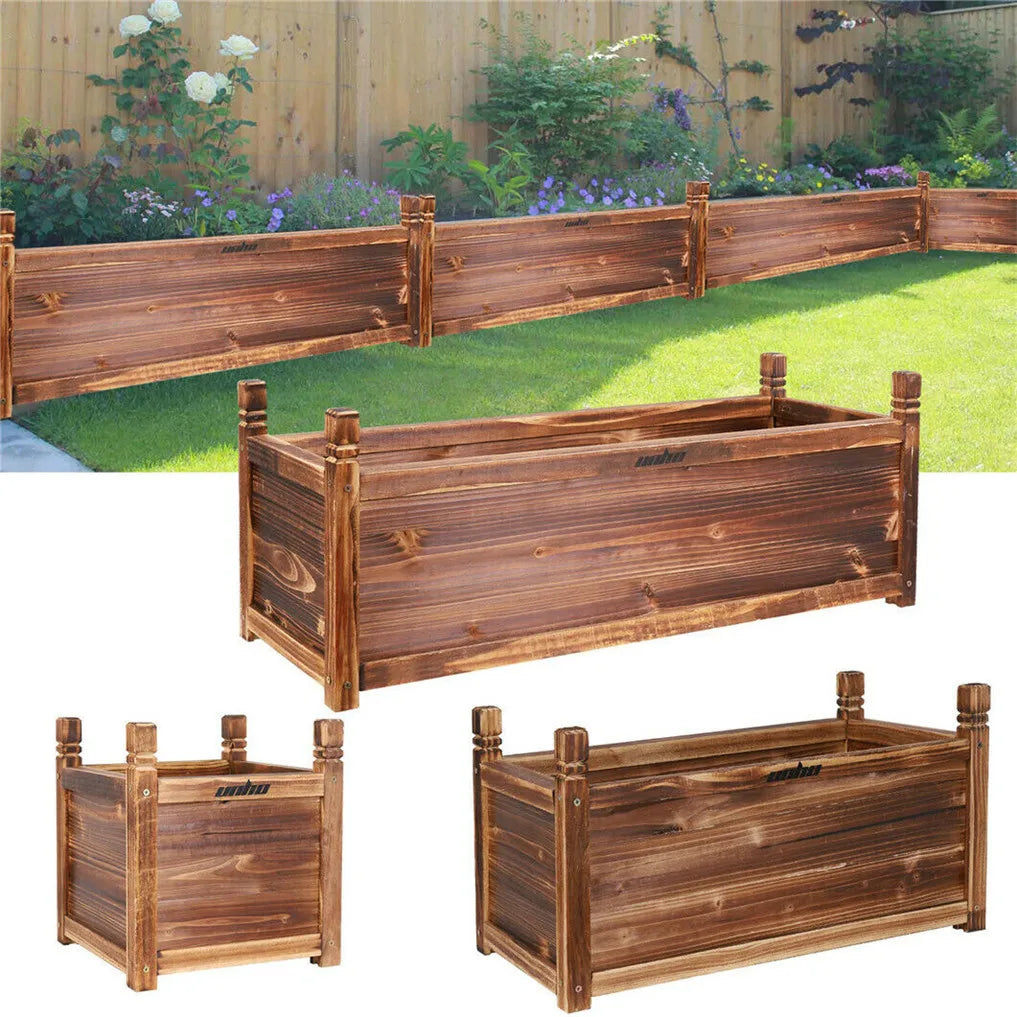 Wooden Raised Planter Box For Indoor Outdoor Vegetable Herb Garden