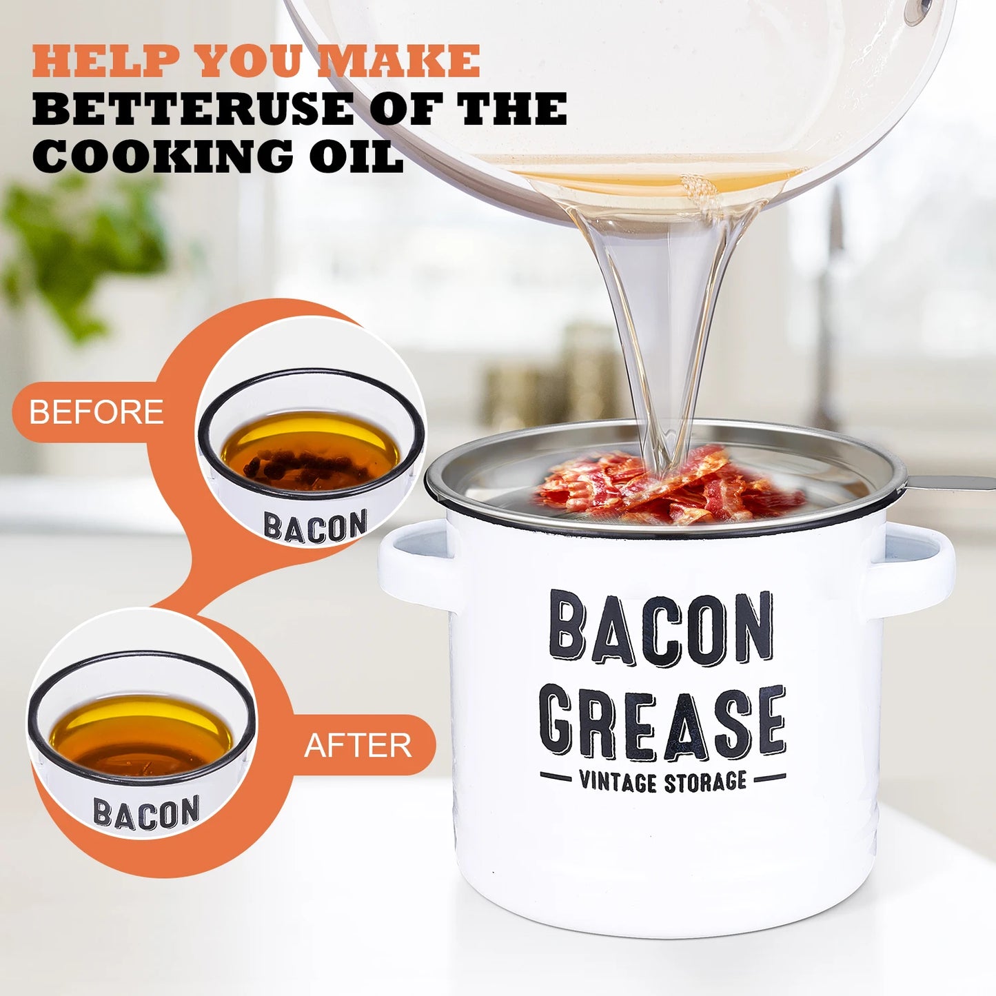 Bacon Grease Container With Strainer Kitchen Oil Storage