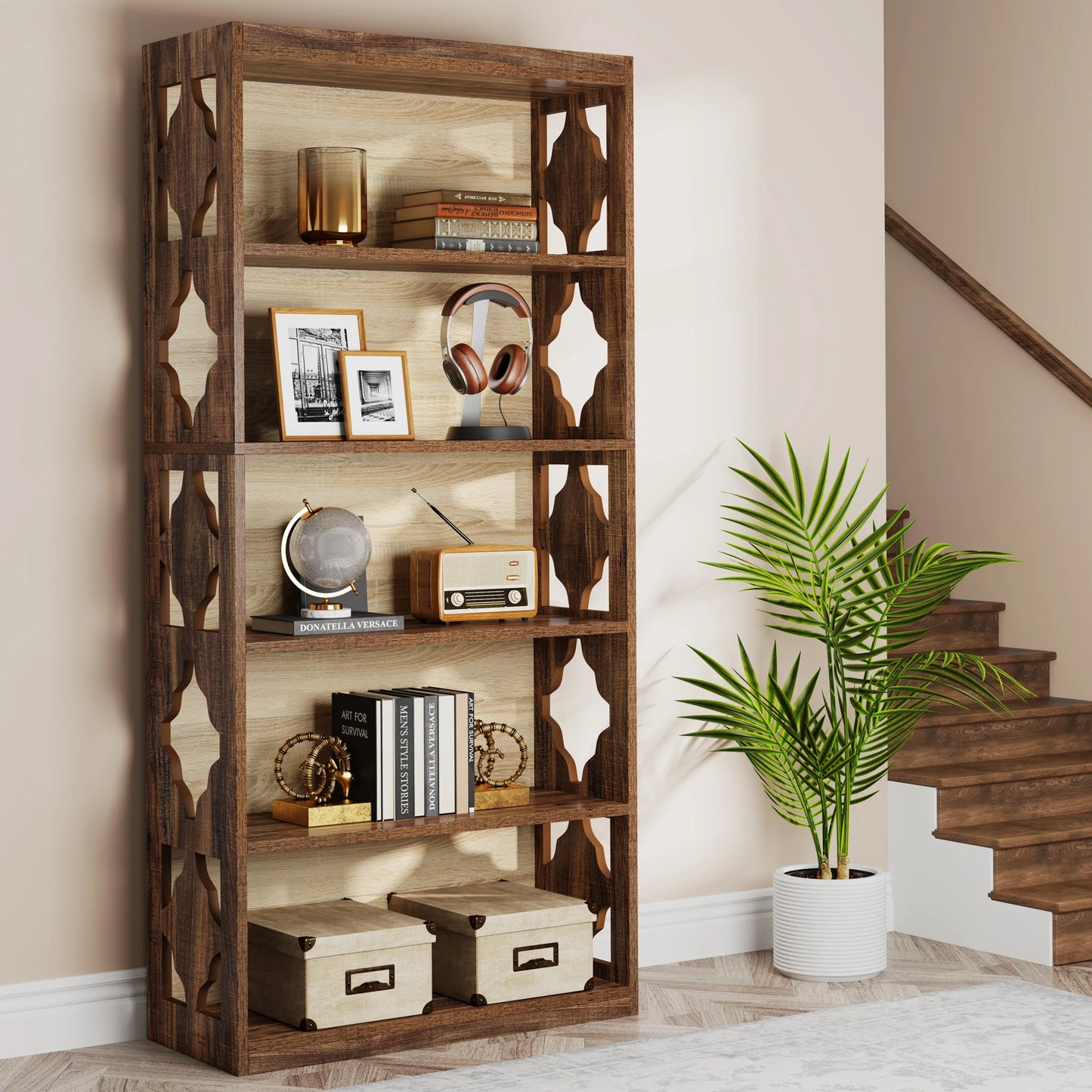 Tribesigns 5 Tier Floor Standing Bookcase Industrial Bookshelf