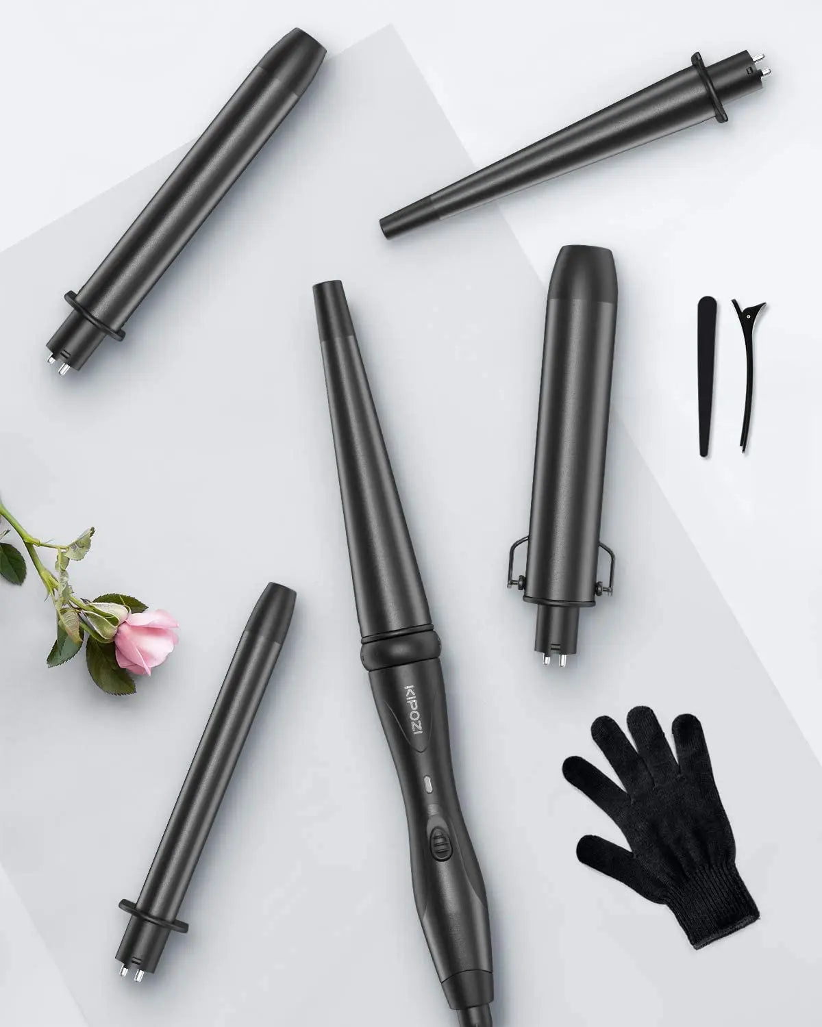 KIPOZI 5-In-1 Curling Iron Hot Air Brush Ceramic Barrels