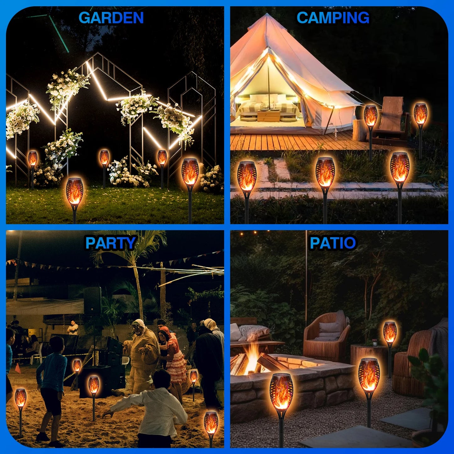 Solar Torch Lights With Flickering Flame Outdoor Waterproof Garden Path