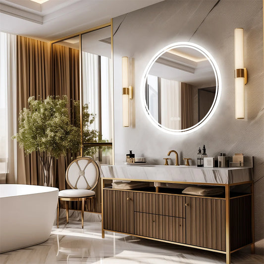 LUVODI Round LED Bathroom Mirror With Touch Sensor And AntiFog