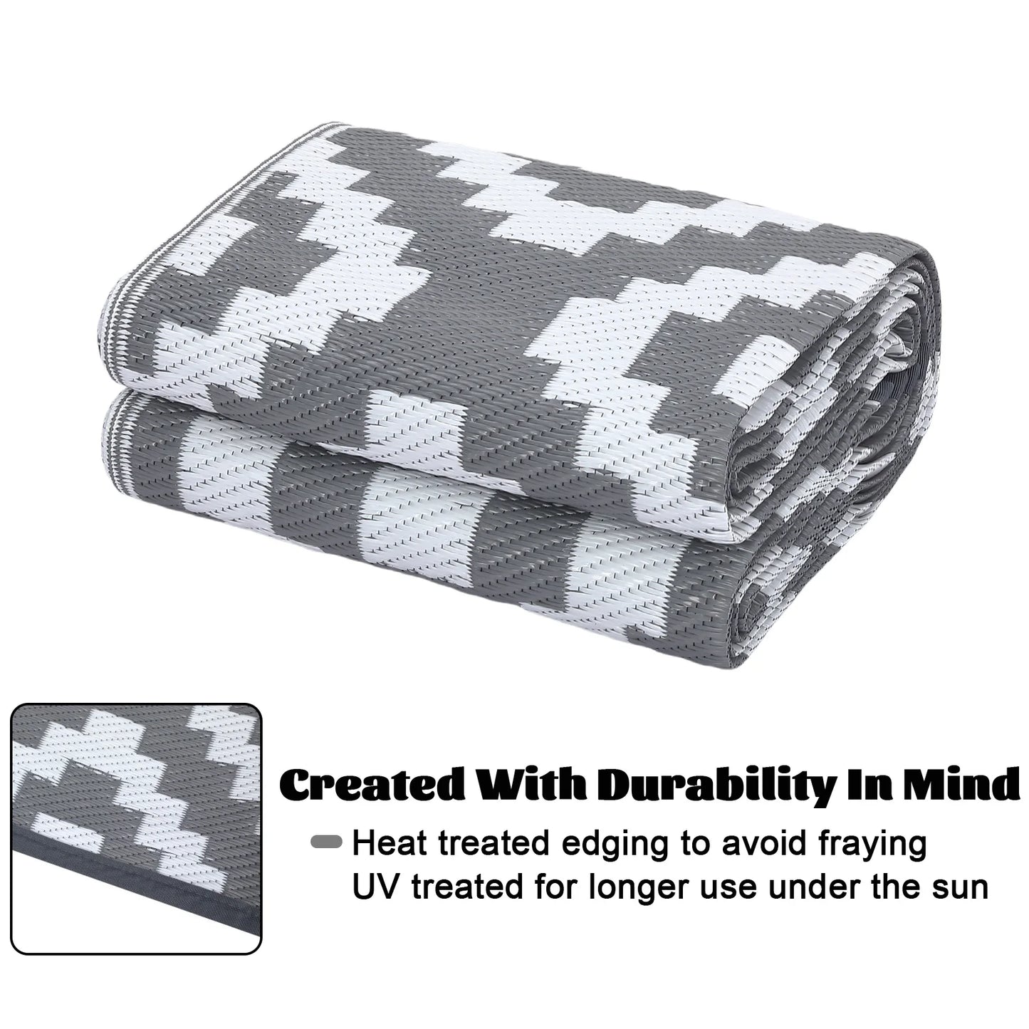 Studyset Outdoor Geometric Plastic Straw Rug Waterproof Patio Mat