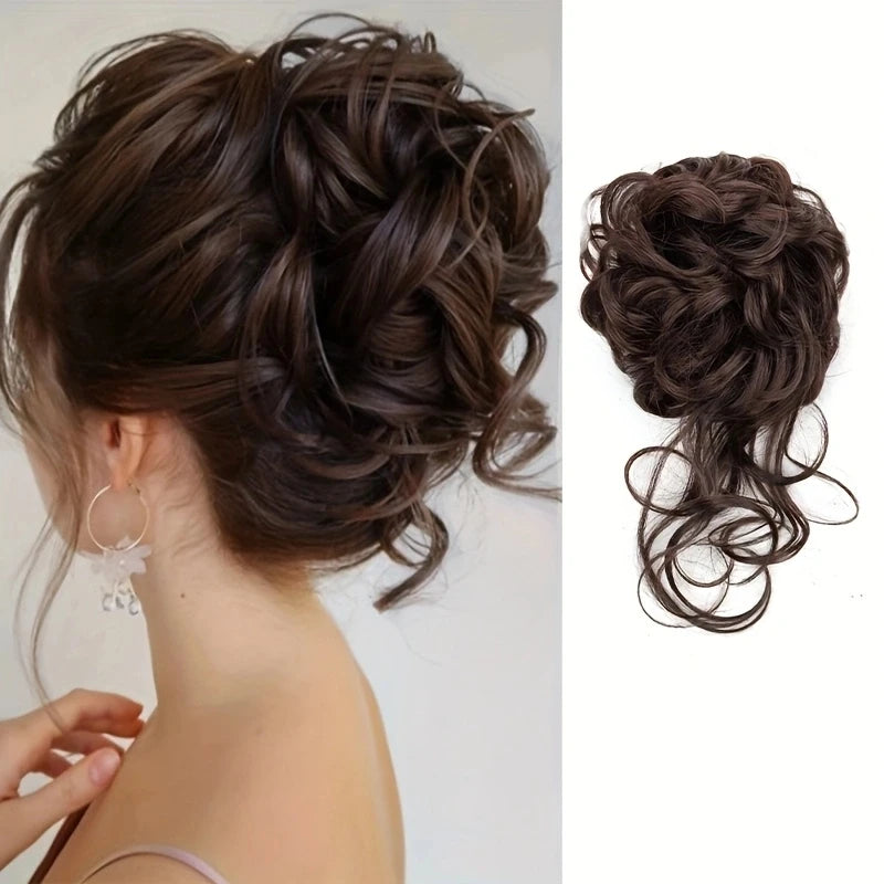 Synthetic Elegant Messy Curly Elastic Rubber Band Hair Bun