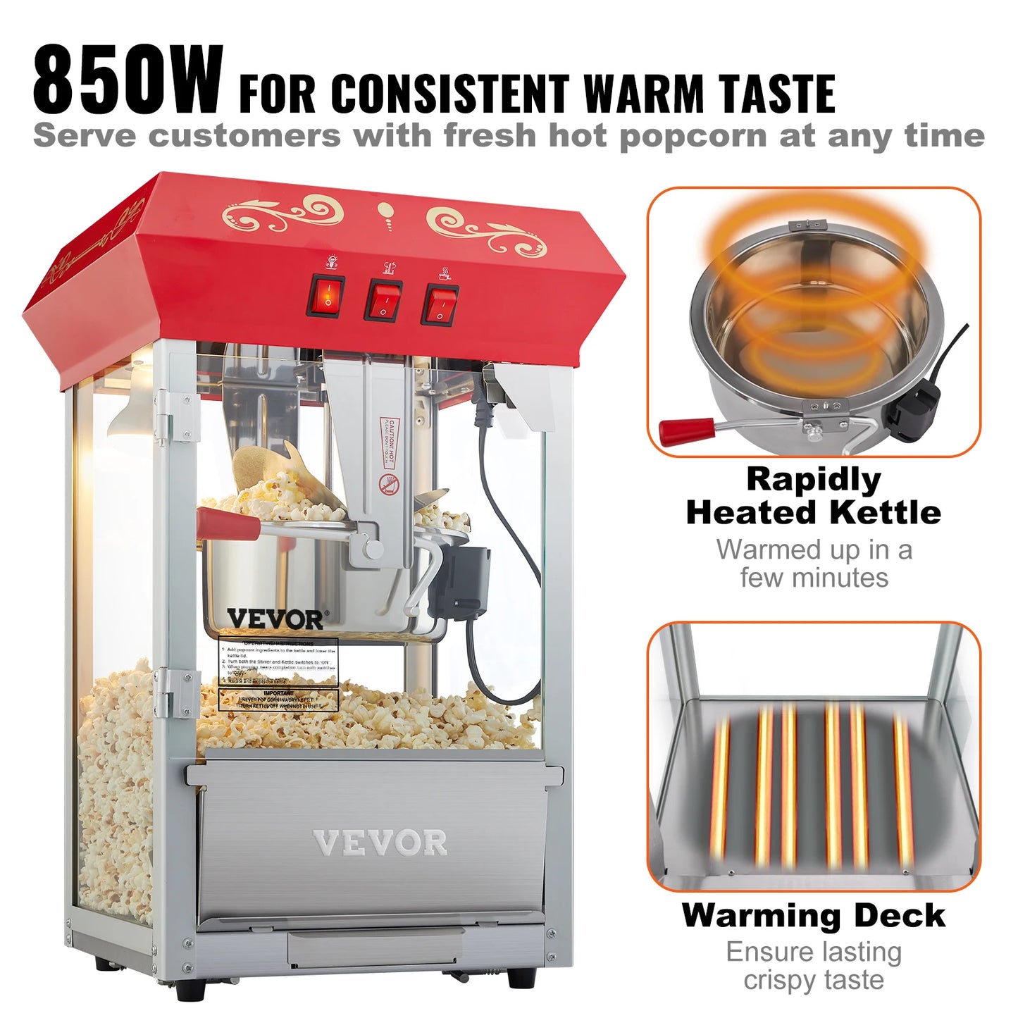 SucceBuy Commercial Popcorn Maker Automatic Popper Machine With Scoop