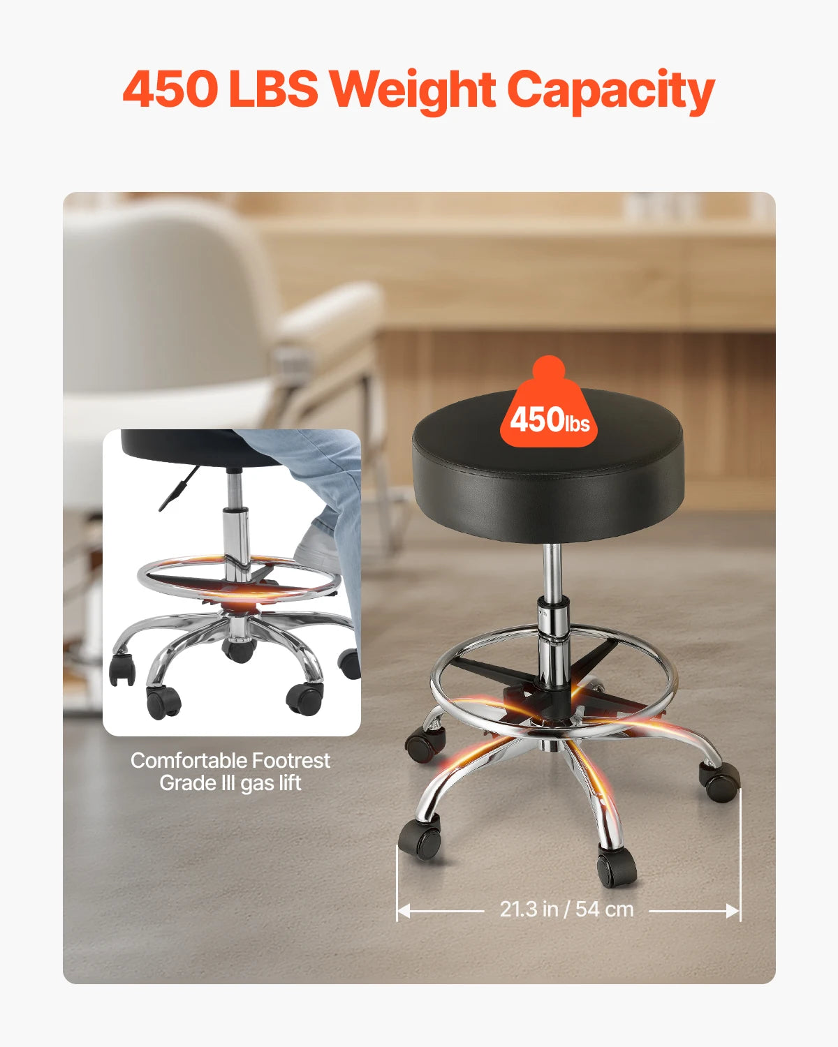 SucceBuy Rolling Stool With Wheels 450 Lbs Weight Capacity For Salon Spa Tattoo