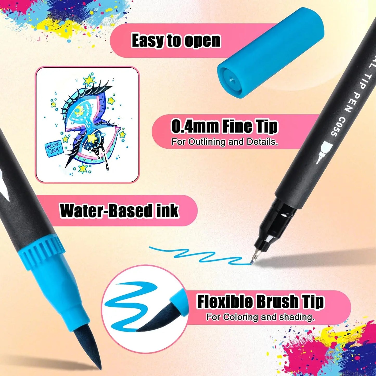 110 Dual Brush Markers Set With Fine And Brush Tips In Case