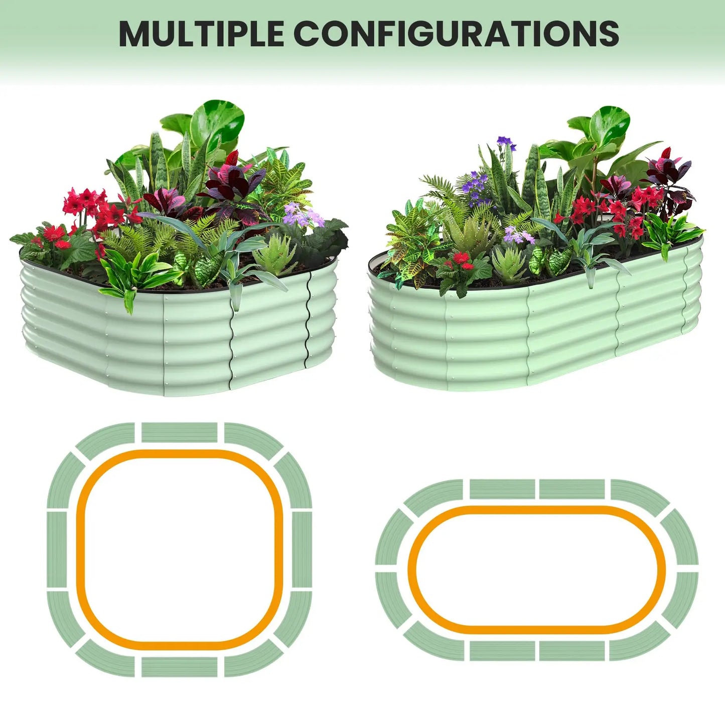 HiMISS 2Pack Oval Galvanized Steel Raised Garden Bed Set
