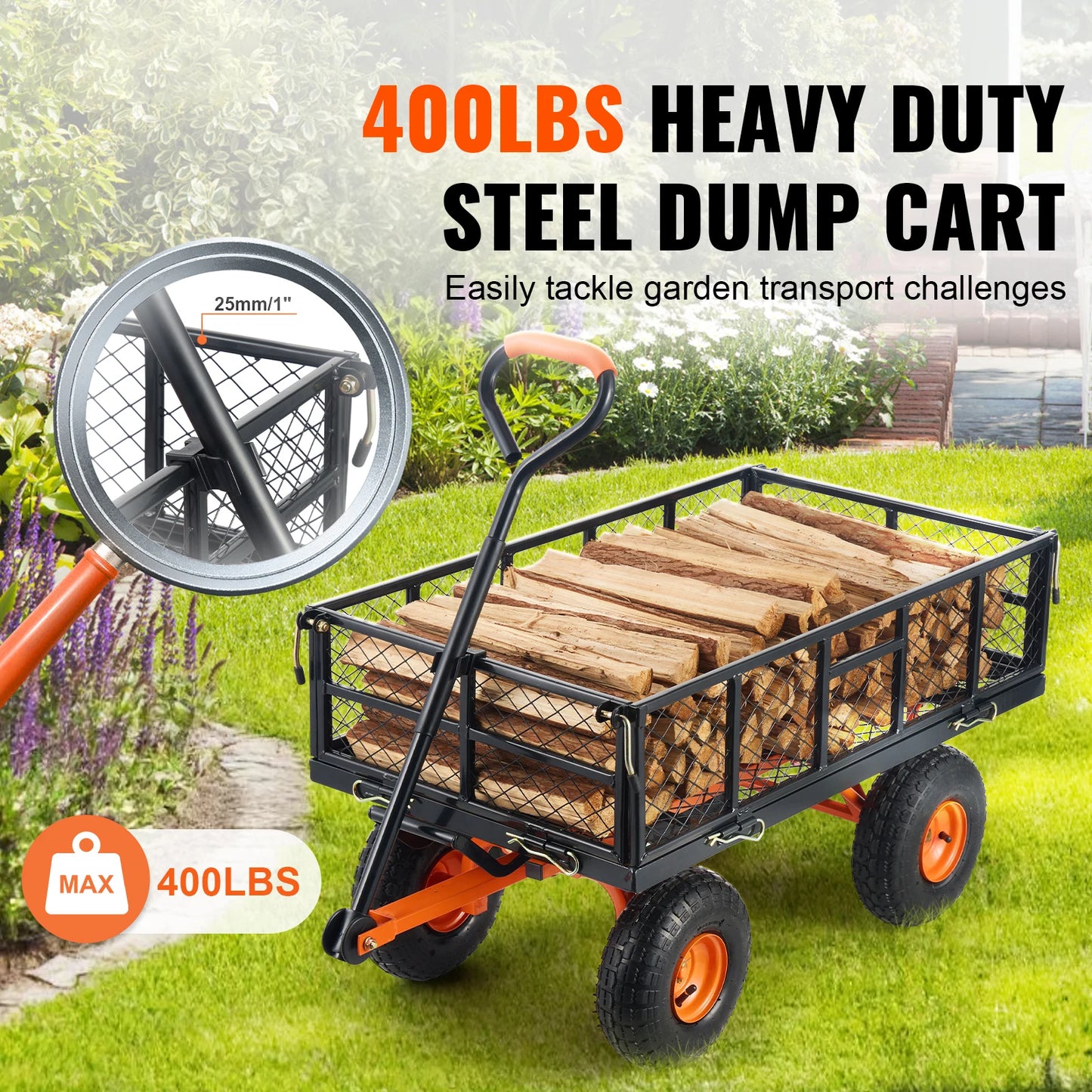 SucceBuy Garden Cart Sturdy Utility Wagon With Dump Cart Capacity