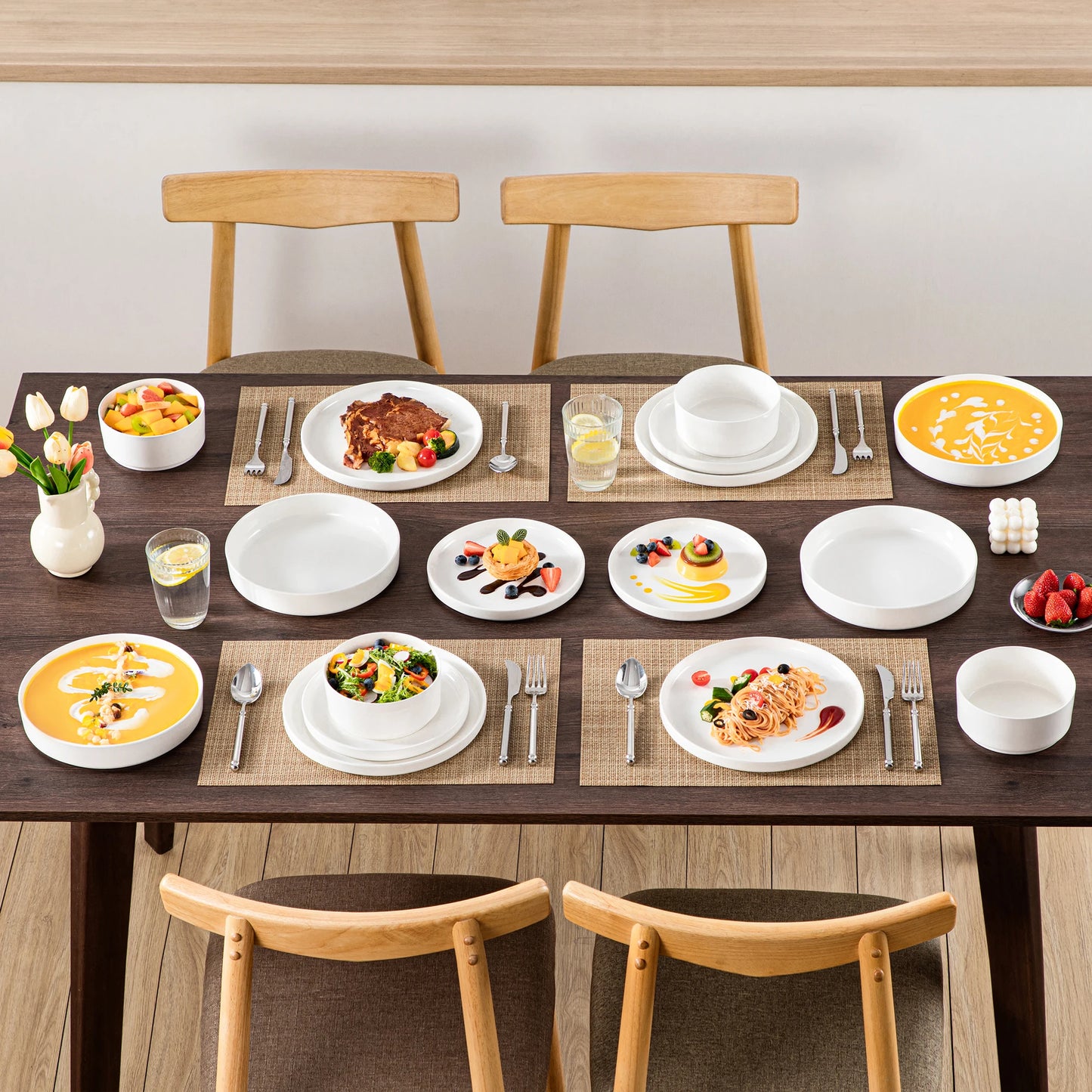 MALACASA Ceramic Dinner Plate Set Rimmed Edge Dinnerware