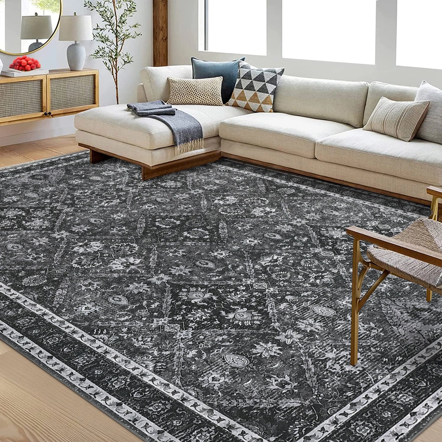 Geometric Moroccan Trellis Low Pile Rug Machine Washable Non Slip