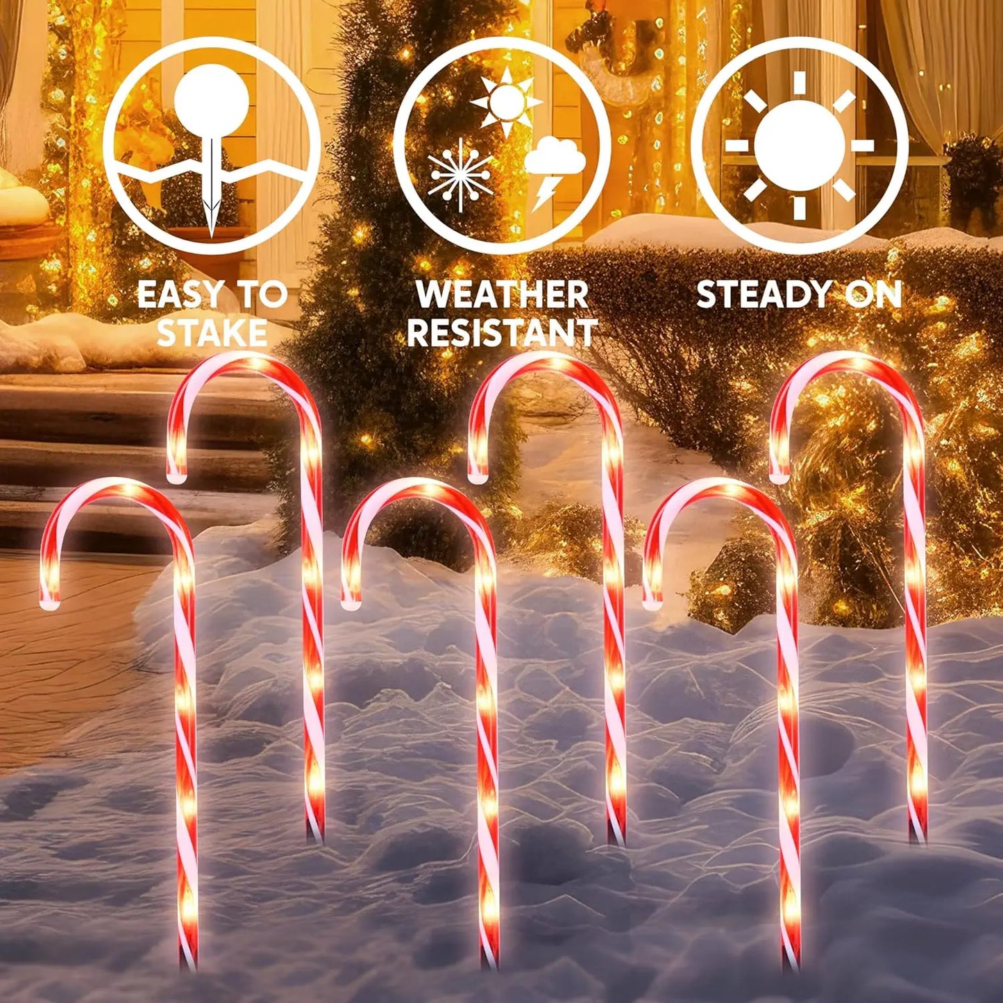 Joyfy Candy Cane Pathway Lights Set For Outdoor Christmas Decor