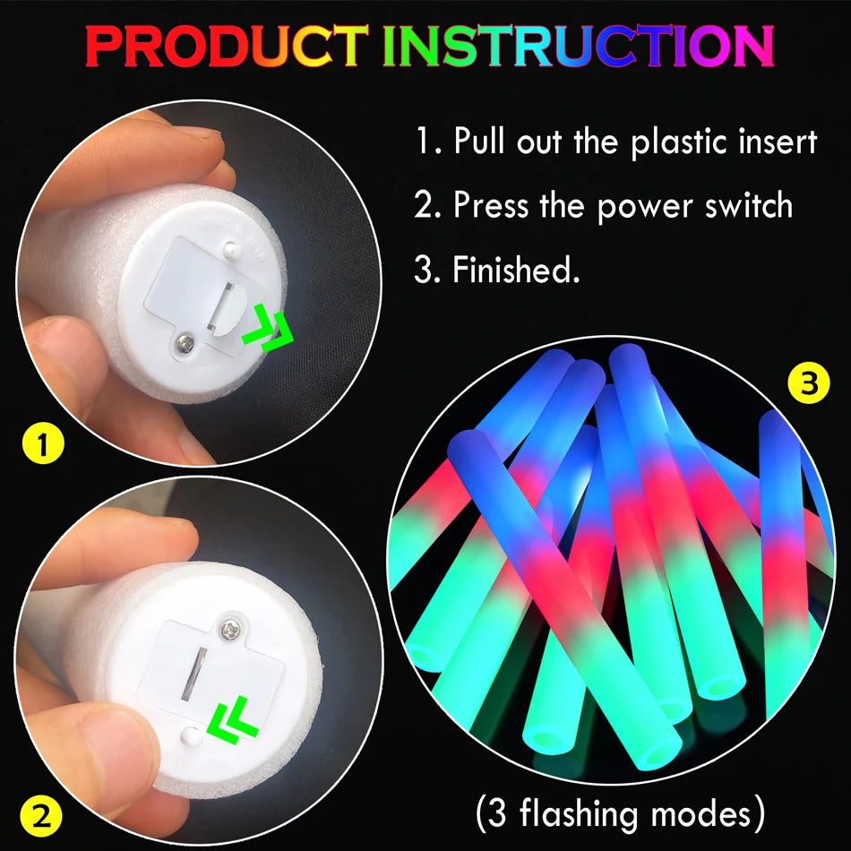LED Foam Glow Sticks Bulk Party Lights For Wedding