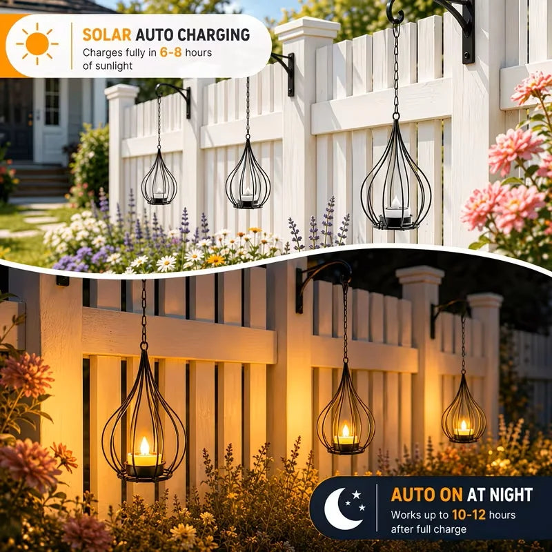 Outdoor Solar Lanterns LED Waterproof Hanging Lights With Flameless Candle