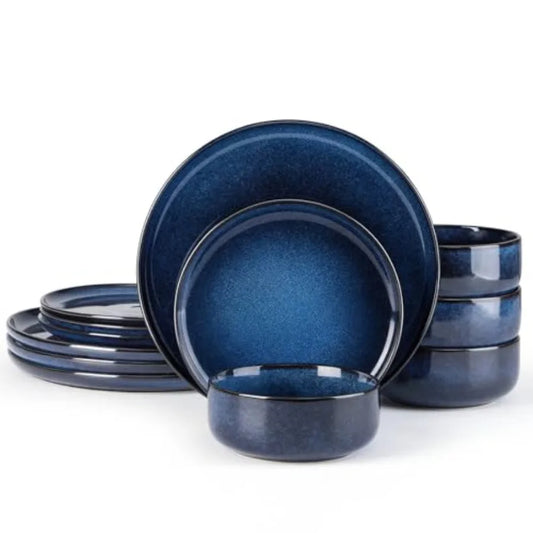 Stoneware Dinnerware Set For 4 12-Piece Dishes Microwave Safe