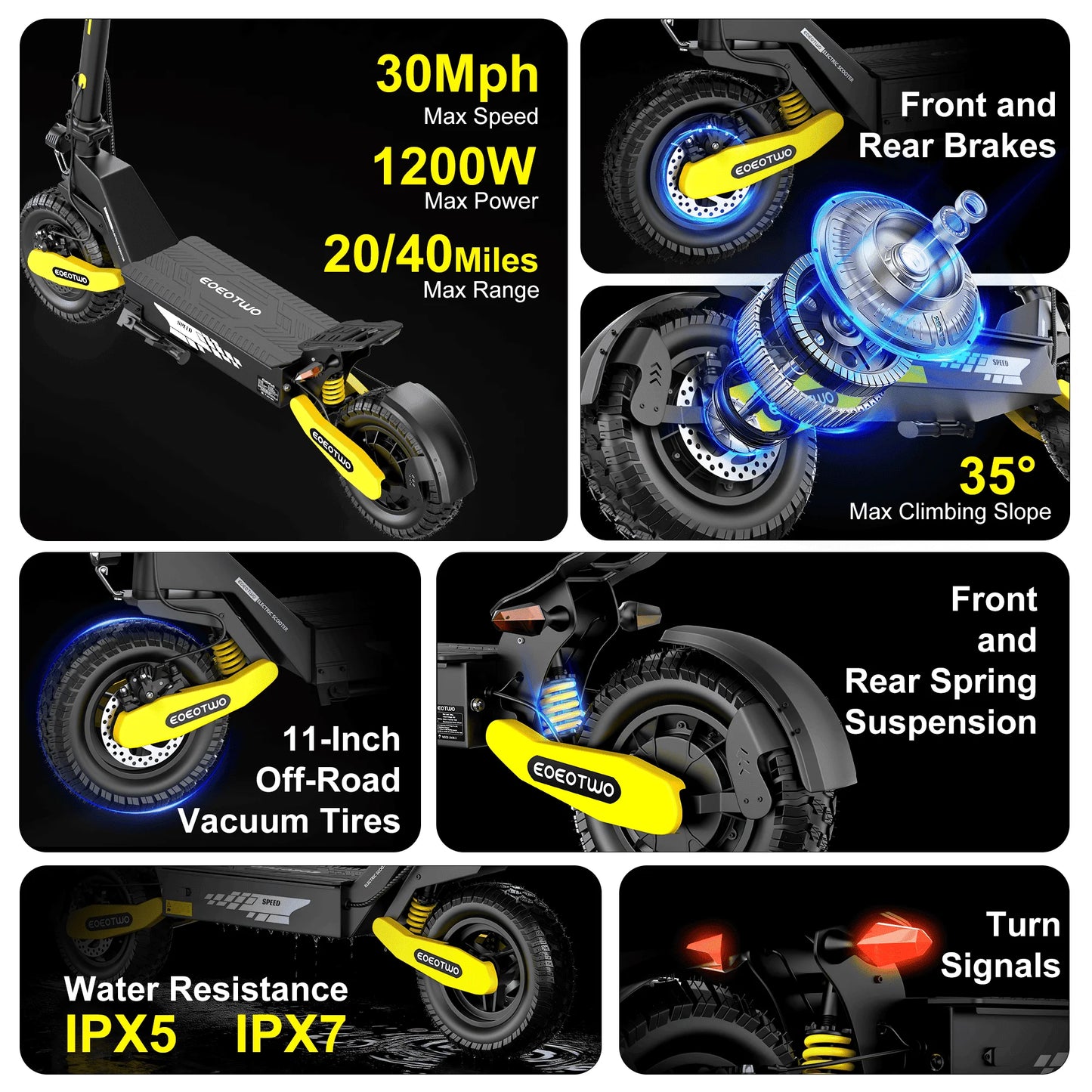 EOEOTWO 1200W Off Road Electric Scooter For Adults Long Range