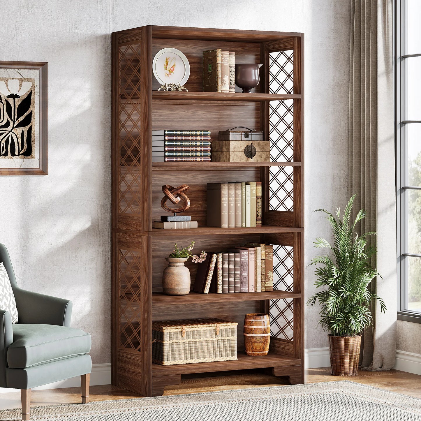 Tribesigns Five Shelf Floor Standing Bookcase Industrial Style