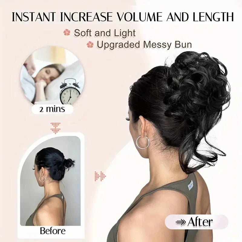 Synthetic Elegant Messy Curly Elastic Rubber Band Hair Bun