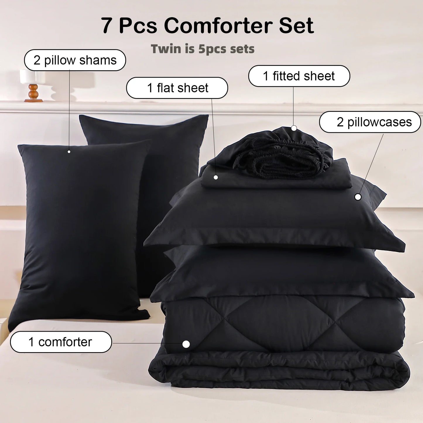 EasYum 100 Percent Polyester Bedding Sets 7 Piece Comforter Quilt